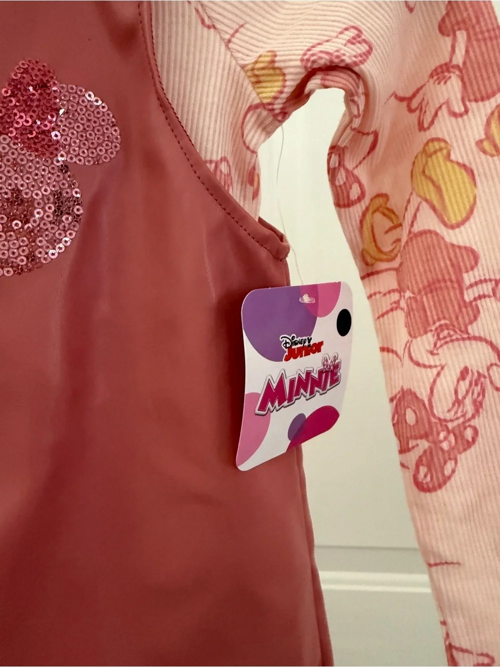 Disney Pink Faux-Leather Pinafore Dress with Minnie Print Top